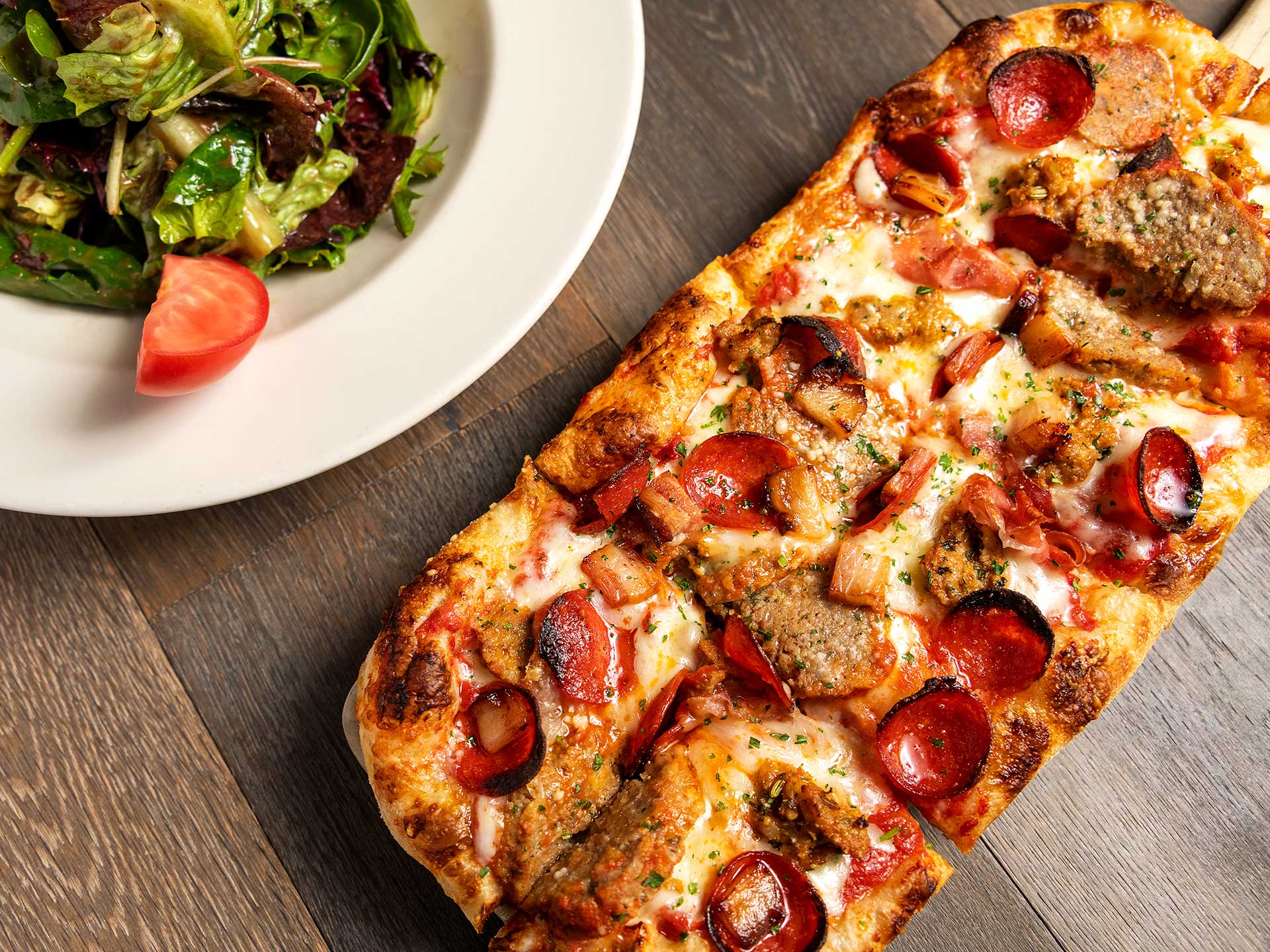 Lunch Flatbread Pizzas and Salad